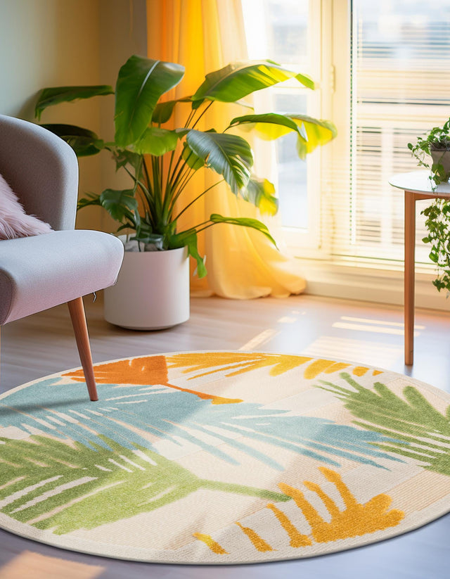 Beige 3' 3 x 3' 3 Aruba Outdoor Round Area Rug Weather Resistant for Patio, Deck, Terrace, Balcony, Porch for Sale at Rug Engine