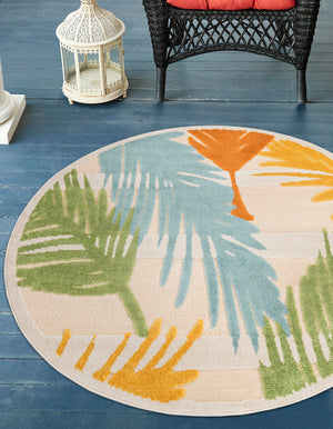 Beige 3' 3 x 3' 3 Aruba Outdoor Round Area Rug Weather Resistant for Patio, Deck, Terrace, Balcony, Porch for Sale at Rug Engine