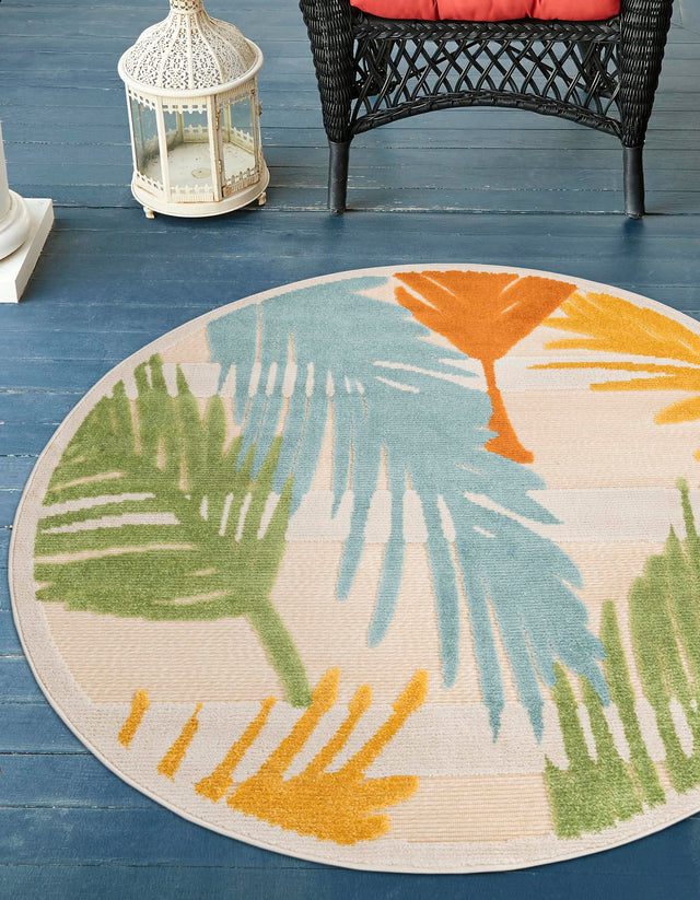 Beige 3' 3 x 3' 3 Aruba Outdoor Round Area Rug Weather Resistant for Patio, Deck, Terrace, Balcony, Porch for Sale at Rug Engine