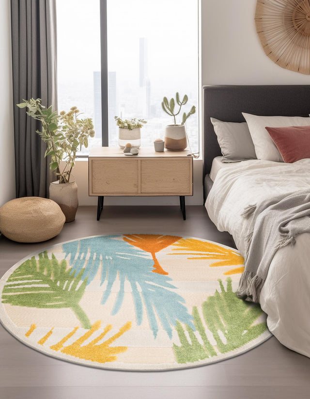 Beige 3' 3 x 3' 3 Aruba Outdoor Round Area Rug Weather Resistant for Patio, Deck, Terrace, Balcony, Porch for Sale at Rug Engine
