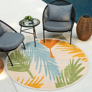 Beige 3' 3 x 3' 3 Aruba Outdoor Round Area Rug Weather Resistant for Patio, Deck, Terrace, Balcony, Porch for Sale at Rug Engine