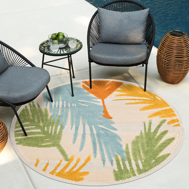 Beige 3' 3 x 3' 3 Aruba Outdoor Round Area Rug Weather Resistant for Patio, Deck, Terrace, Balcony, Porch for Sale at Rug Engine