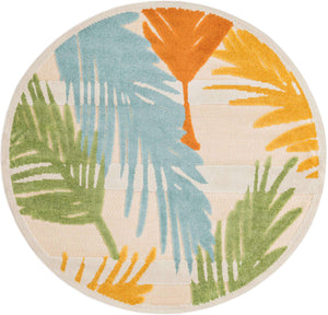 Beige 5' 3 x 5' 3 Aruba Outdoor Round Area Rug Weather Resistant for Patio, Deck, Terrace, Balcony, Porch for Sale at Rug Engine