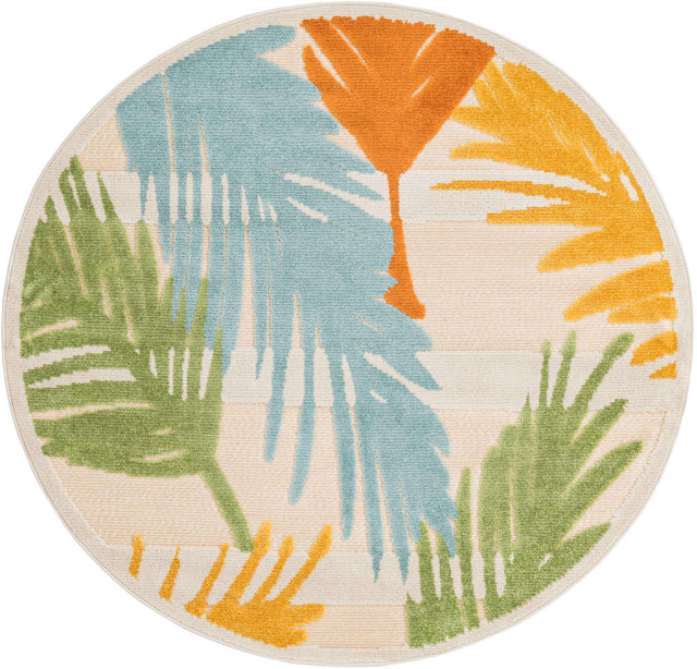 Beige 5' 3 x 5' 3 Aruba Outdoor Round Area Rug Weather Resistant for Patio, Deck, Terrace, Balcony, Porch for Sale at Rug Engine