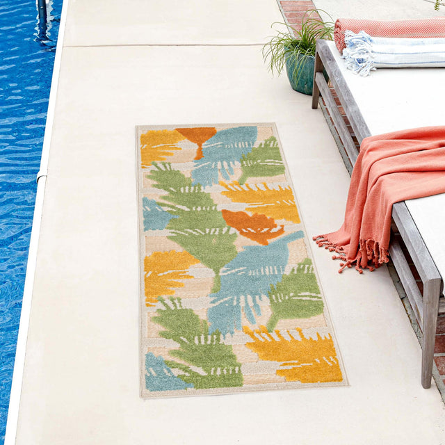 Beige 2' x 10' Aruba Outdoor Runner Area Rug Weather Resistant for Patio, Deck, Terrace, Balcony, Porch for Sale at Rug Engine
