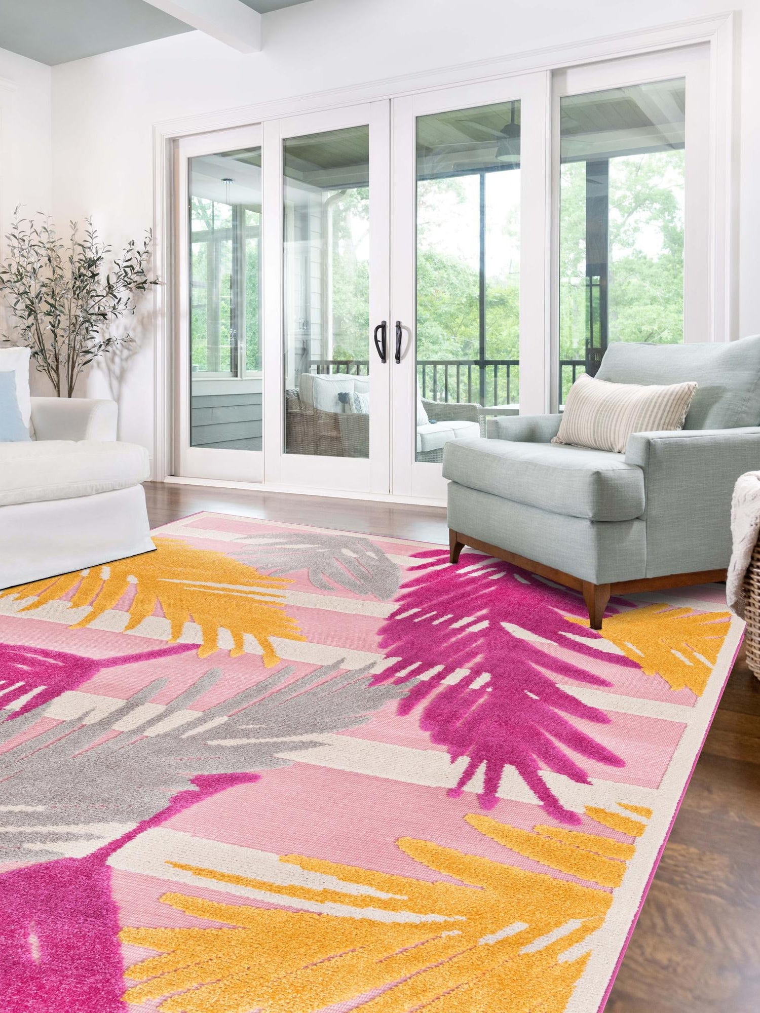 Pink 7' 10 x 10' Aruba Outdoor Rectangle Area Rug Weather Resistant for Patio, Deck, Terrace, Balcony, Porch for Sale at Rug Engine