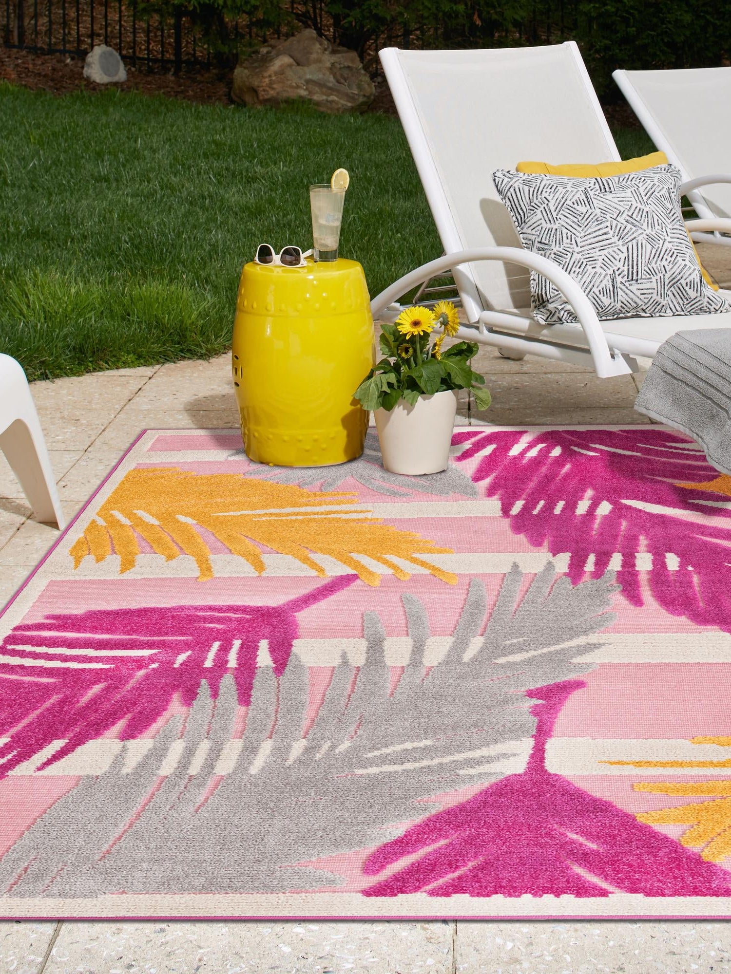 Pink 9' x 12' Aruba Outdoor Rectangle Area Rug Weather Resistant for Patio, Deck, Terrace, Balcony, Porch for Sale at Rug Engine
