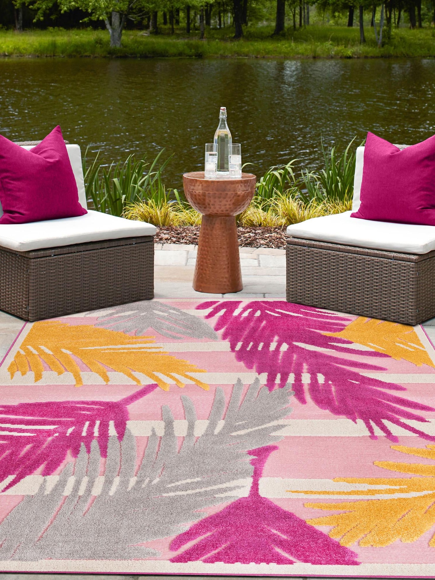 Pink 4' x 6' Aruba Outdoor Rectangle Area Rug Weather Resistant for Patio, Deck, Terrace, Balcony, Porch for Sale at Rug Engine