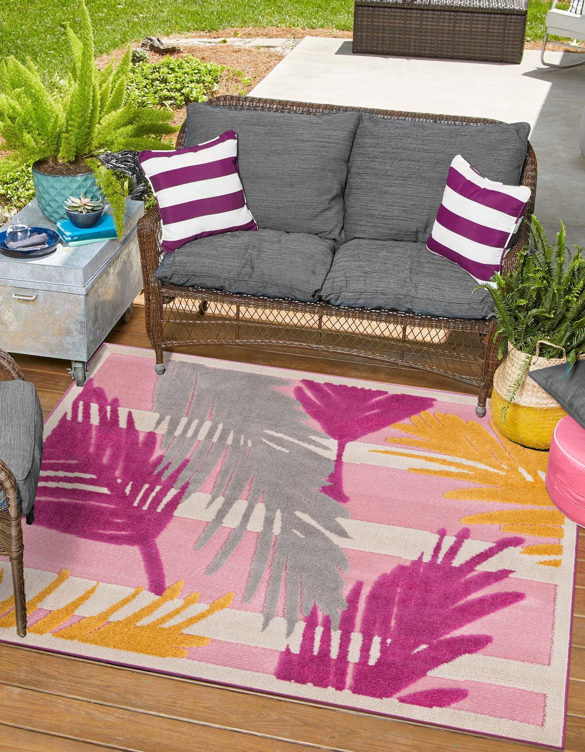 Pink 7' 10 x 7' 10 Aruba Outdoor Square Area Rug Weather Resistant for Patio, Deck, Terrace, Balcony, Porch for Sale at Rug Engine