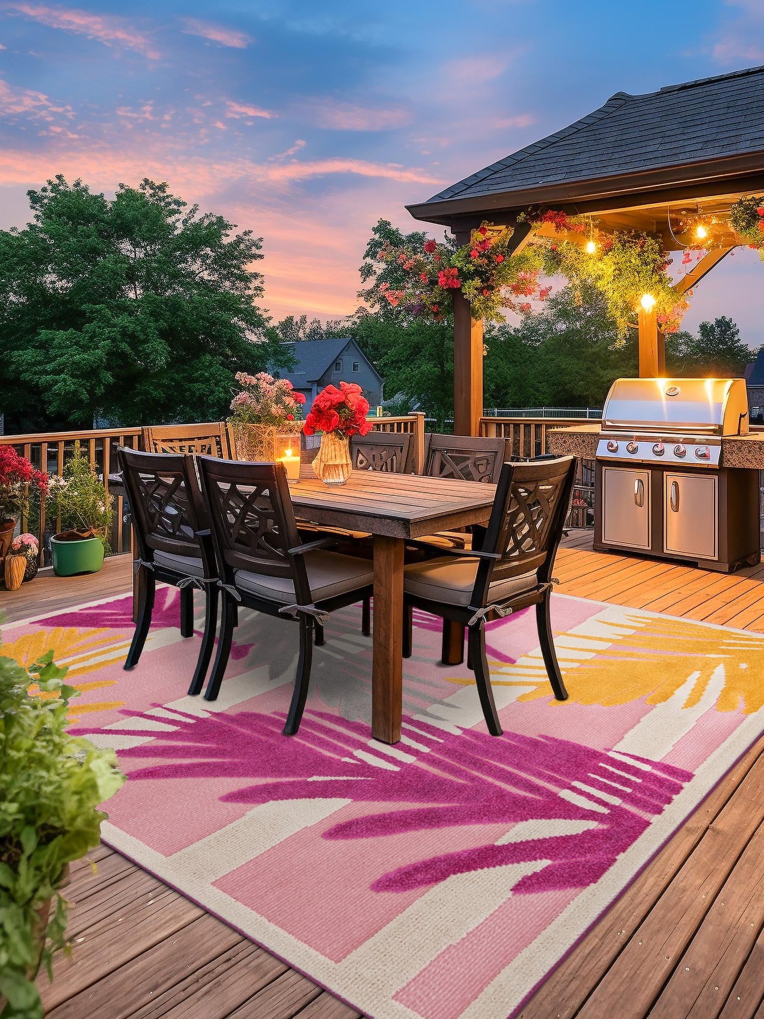 Pink 5' 3 x 5' 3 Aruba Outdoor Square Area Rug Weather Resistant for Patio, Deck, Terrace, Balcony, Porch for Sale at Rug Engine