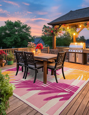 Pink 5' 3 x 5' 3 Aruba Outdoor Square Area Rug Weather Resistant for Patio, Deck, Terrace, Balcony, Porch for Sale at Rug Engine