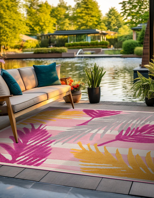 Pink 5' 3 x 5' 3 Aruba Outdoor Square Area Rug Weather Resistant for Patio, Deck, Terrace, Balcony, Porch for Sale at Rug Engine