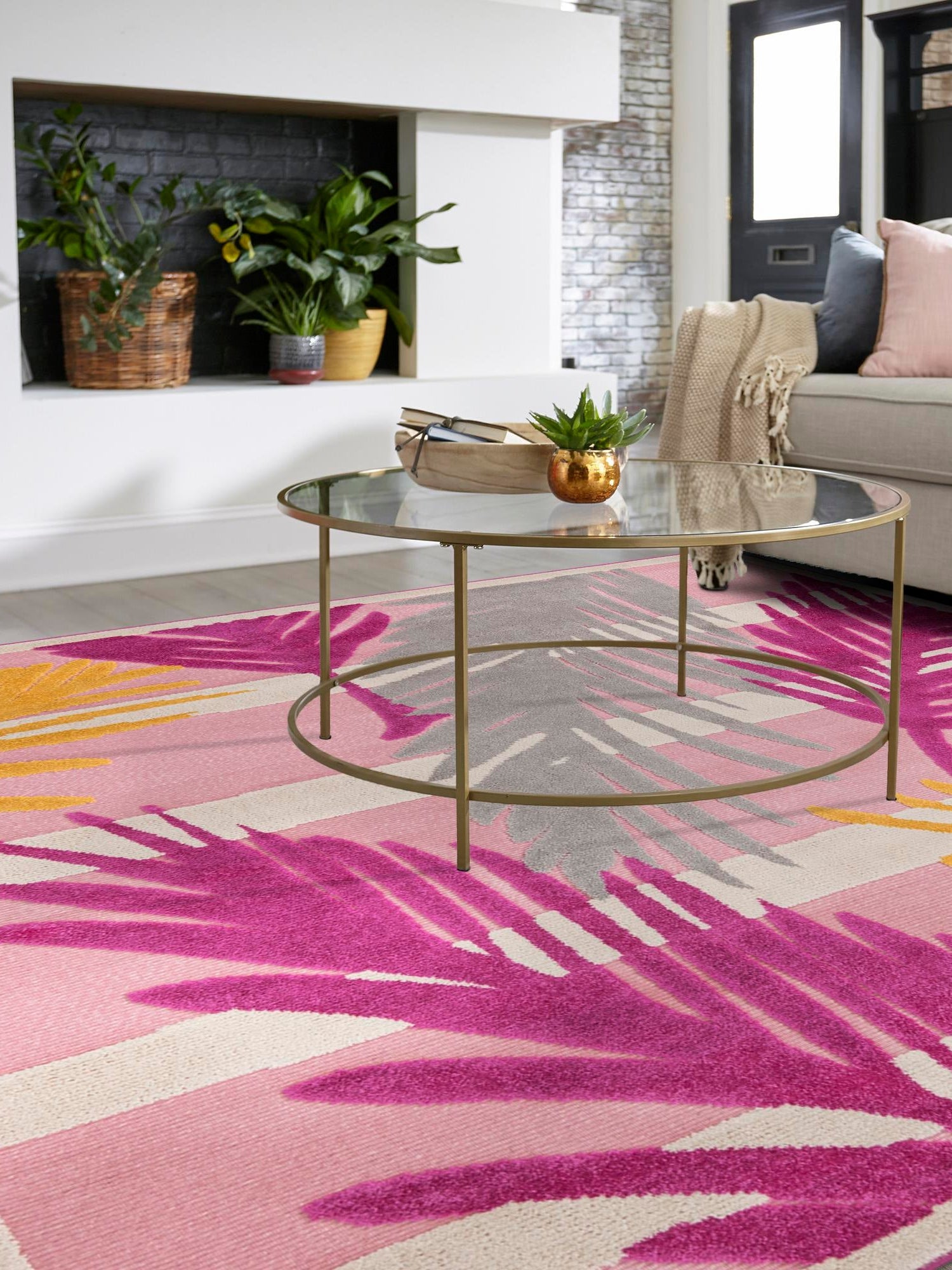 Pink 5' 3 x 5' 3 Aruba Outdoor Square Area Rug Weather Resistant for Patio, Deck, Terrace, Balcony, Porch for Sale at Rug Engine