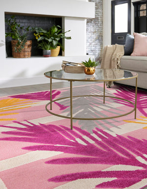 Pink 5' 3 x 5' 3 Aruba Outdoor Square Area Rug Weather Resistant for Patio, Deck, Terrace, Balcony, Porch for Sale at Rug Engine