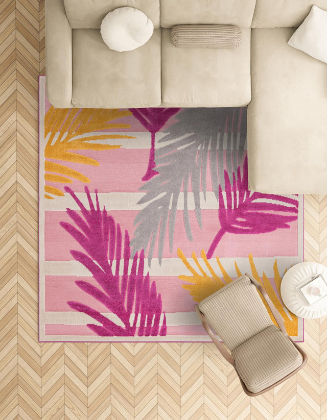 Pink 5' 3 x 5' 3 Aruba Outdoor Square Area Rug Weather Resistant for Patio, Deck, Terrace, Balcony, Porch for Sale at Rug Engine