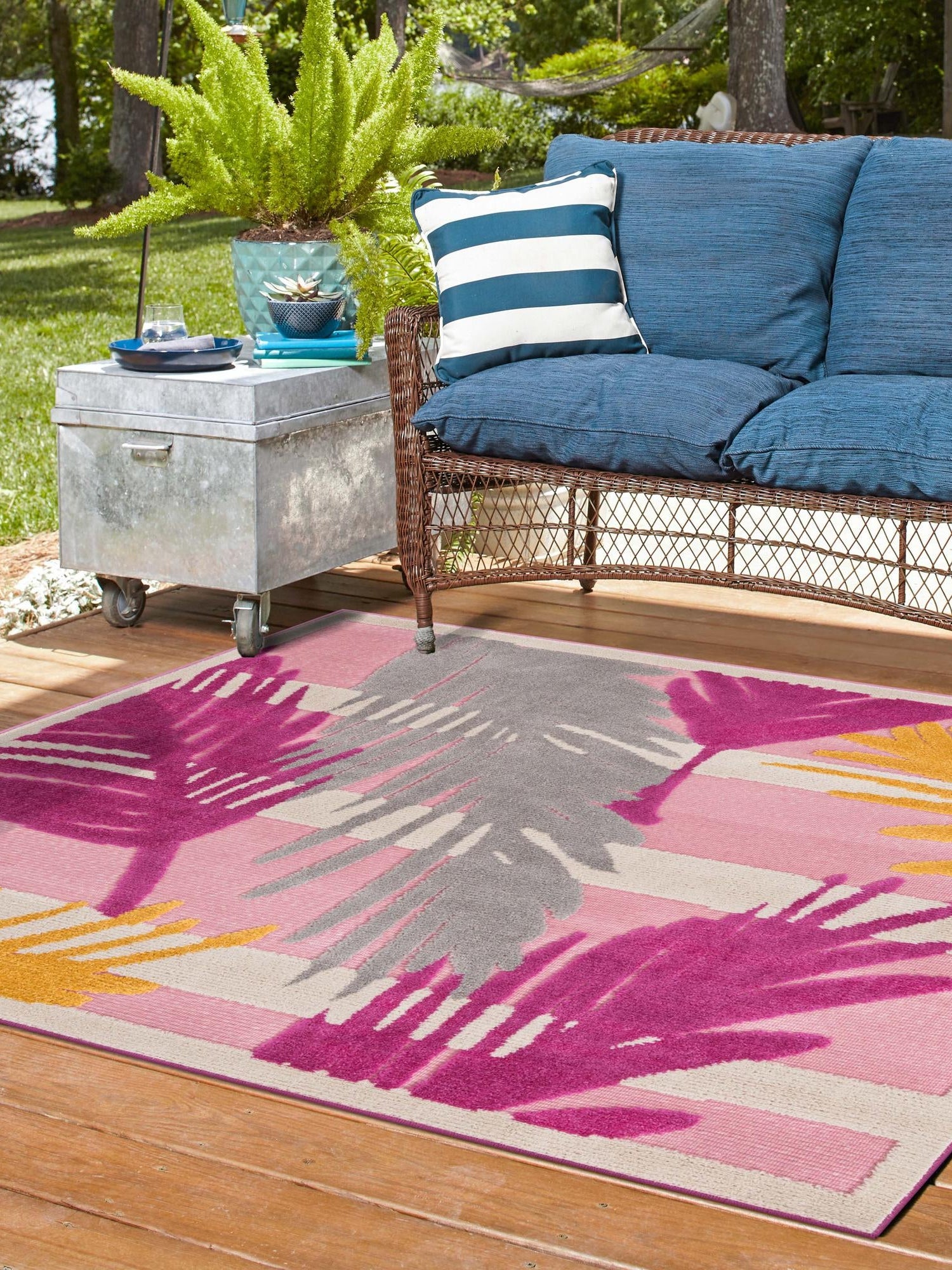 Pink 5' 3 x 5' 3 Aruba Outdoor Square Area Rug Weather Resistant for Patio, Deck, Terrace, Balcony, Porch for Sale at Rug Engine