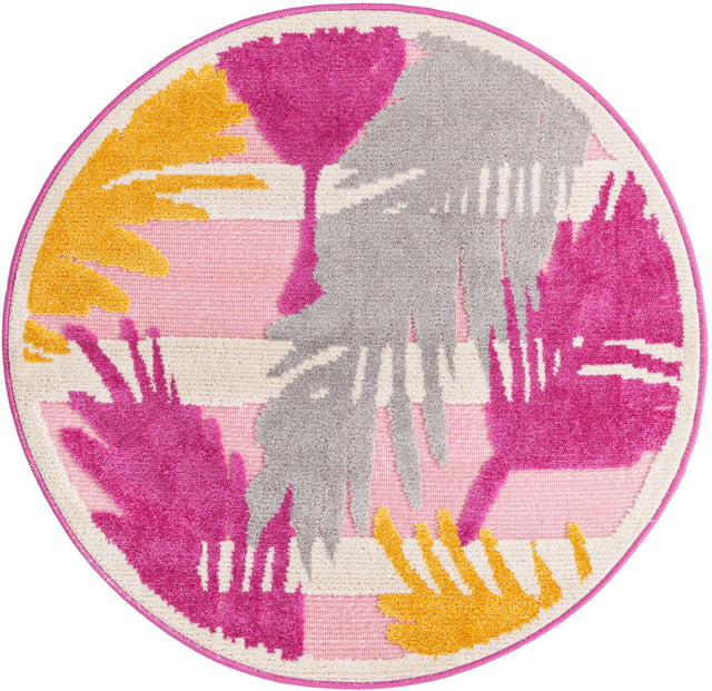 Pink 3' 3 x 3' 3 Aruba Outdoor Round Area Rug Weather Resistant for Patio, Deck, Terrace, Balcony, Porch for Sale at Rug Engine