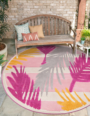 Pink 3' 3 x 3' 3 Aruba Outdoor Round Area Rug Weather Resistant for Patio, Deck, Terrace, Balcony, Porch for Sale at Rug Engine
