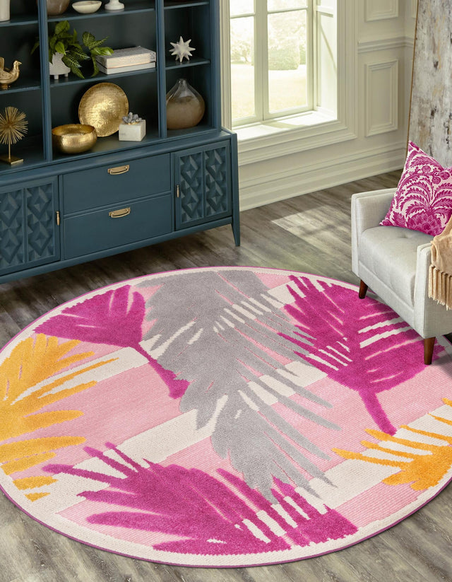 Pink 5' 3 x 5' 3 Aruba Outdoor Round Area Rug Weather Resistant for Patio, Deck, Terrace, Balcony, Porch for Sale at Rug Engine
