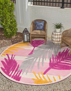 Pink 5' 3 x 5' 3 Aruba Outdoor Round Area Rug Weather Resistant for Patio, Deck, Terrace, Balcony, Porch for Sale at Rug Engine