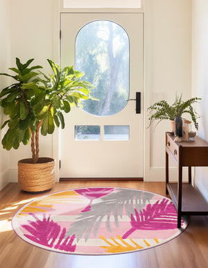 Pink 5' 3 x 5' 3 Aruba Outdoor Round Area Rug Weather Resistant for Patio, Deck, Terrace, Balcony, Porch for Sale at Rug Engine