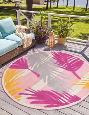 Pink 5' 3 x 5' 3 Aruba Outdoor Round Area Rug Weather Resistant for Patio, Deck, Terrace, Balcony, Porch for Sale at Rug Engine
