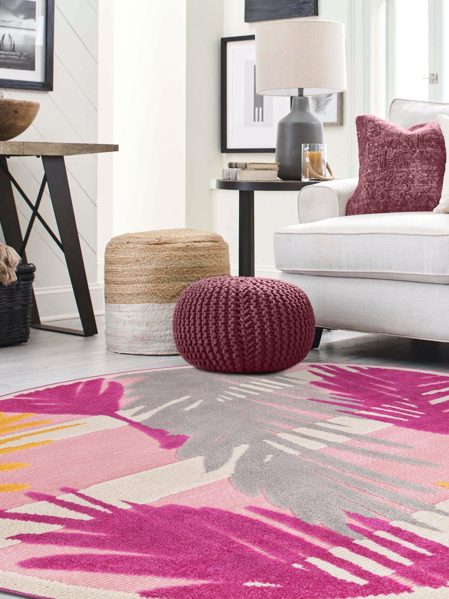 Pink 5' 3 x 5' 3 Aruba Outdoor Round Area Rug Weather Resistant for Patio, Deck, Terrace, Balcony, Porch for Sale at Rug Engine