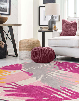Pink 5' 3 x 5' 3 Aruba Outdoor Round Area Rug Weather Resistant for Patio, Deck, Terrace, Balcony, Porch for Sale at Rug Engine