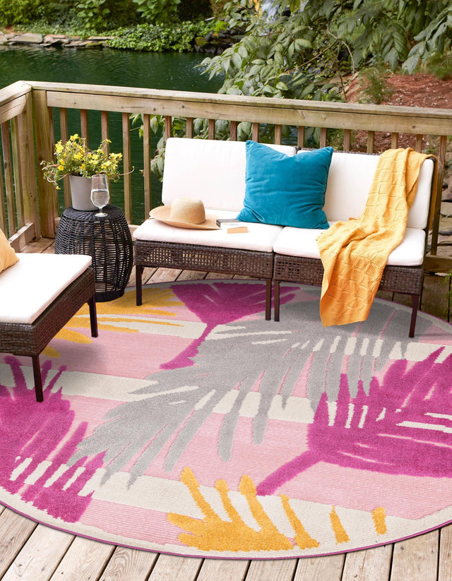 Pink 3' 3 x 3' 3 Aruba Outdoor Round Area Rug Weather Resistant for Patio, Deck, Terrace, Balcony, Porch for Sale at Rug Engine