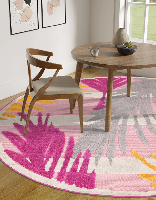Pink 5' 3 x 5' 3 Aruba Outdoor Round Area Rug Weather Resistant for Patio, Deck, Terrace, Balcony, Porch for Sale at Rug Engine