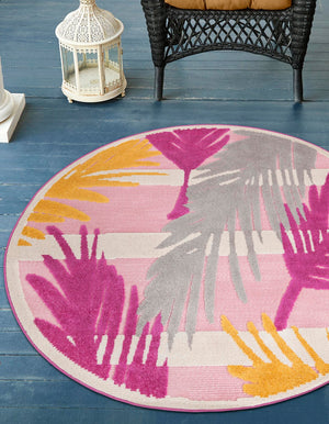 Pink 3' 3 x 3' 3 Aruba Outdoor Round Area Rug Weather Resistant for Patio, Deck, Terrace, Balcony, Porch for Sale at Rug Engine