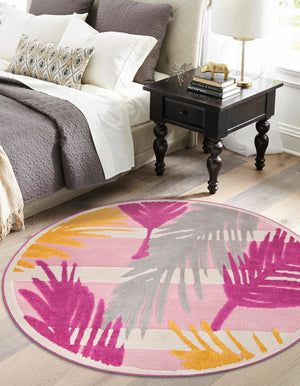Pink 3' 3 x 3' 3 Aruba Outdoor Round Area Rug Weather Resistant for Patio, Deck, Terrace, Balcony, Porch for Sale at Rug Engine