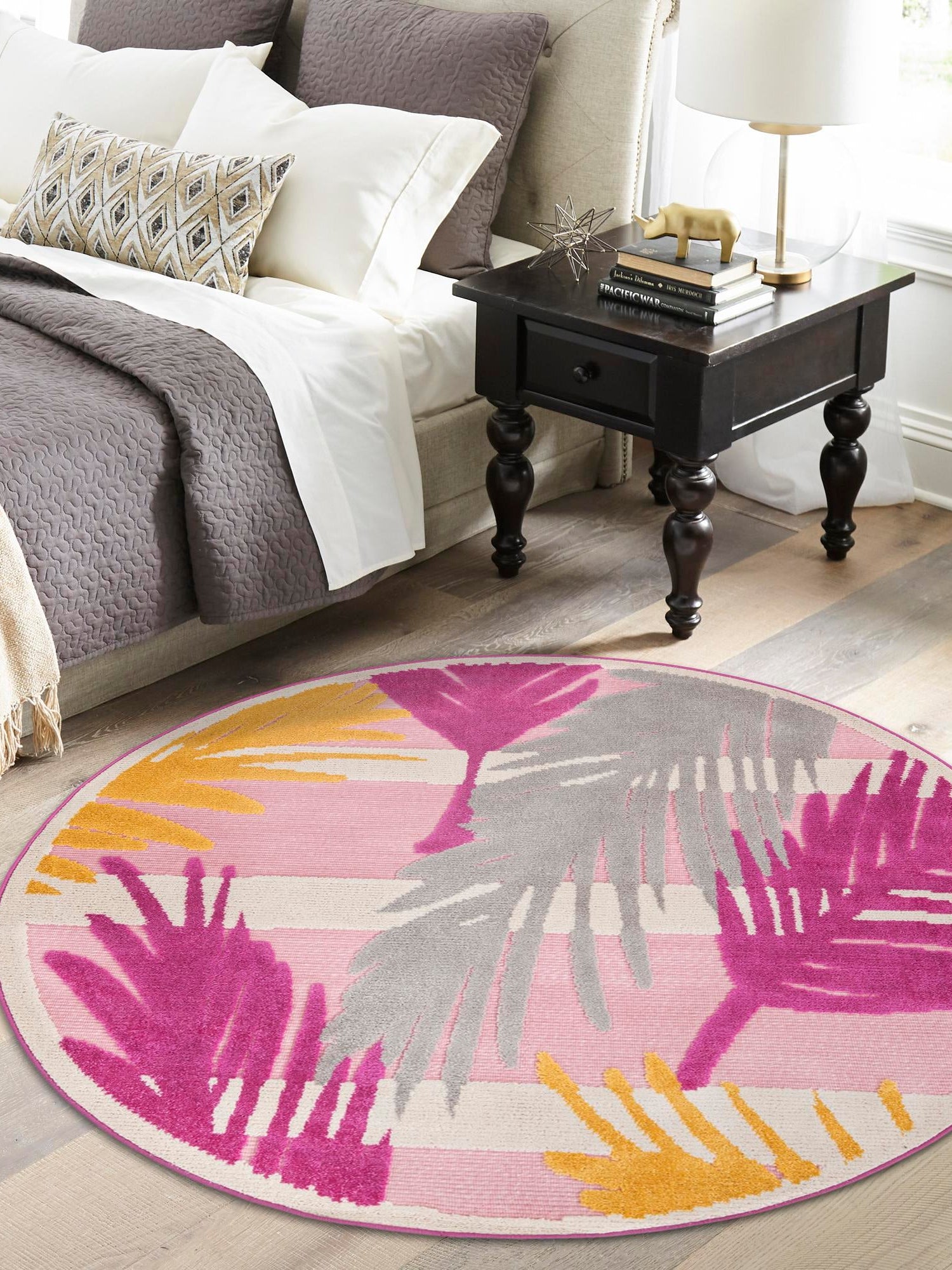 Pink 5' 3 x 5' 3 Aruba Outdoor Round Area Rug Weather Resistant for Patio, Deck, Terrace, Balcony, Porch for Sale at Rug Engine