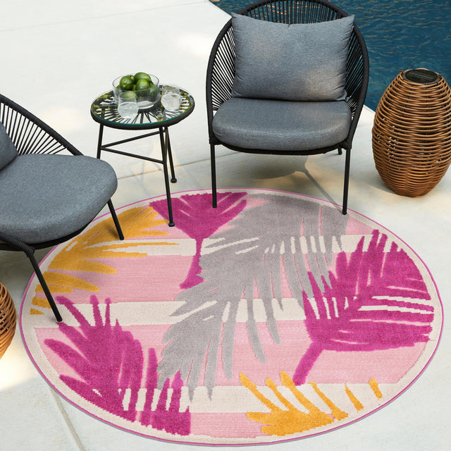 Pink 3' 3 x 3' 3 Aruba Outdoor Round Area Rug Weather Resistant for Patio, Deck, Terrace, Balcony, Porch for Sale at Rug Engine