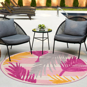 Pink 3' 3 x 3' 3 Aruba Outdoor Round Area Rug Weather Resistant for Patio, Deck, Terrace, Balcony, Porch for Sale at Rug Engine