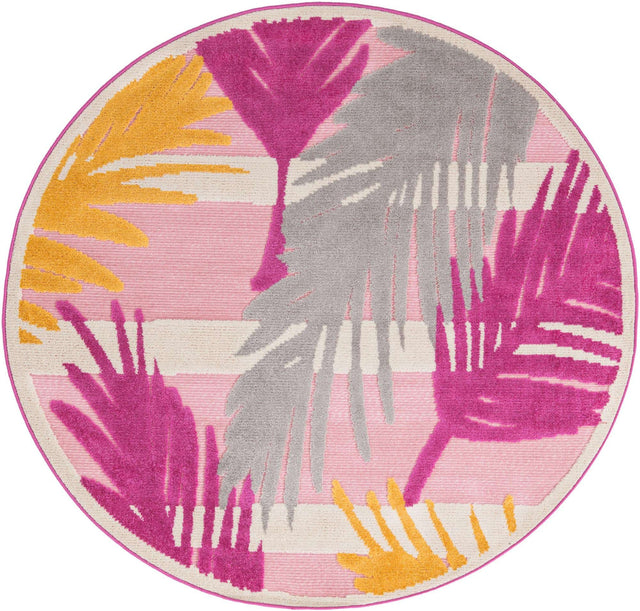 Pink 5' 3 x 5' 3 Aruba Outdoor Round Area Rug Weather Resistant for Patio, Deck, Terrace, Balcony, Porch for Sale at Rug Engine