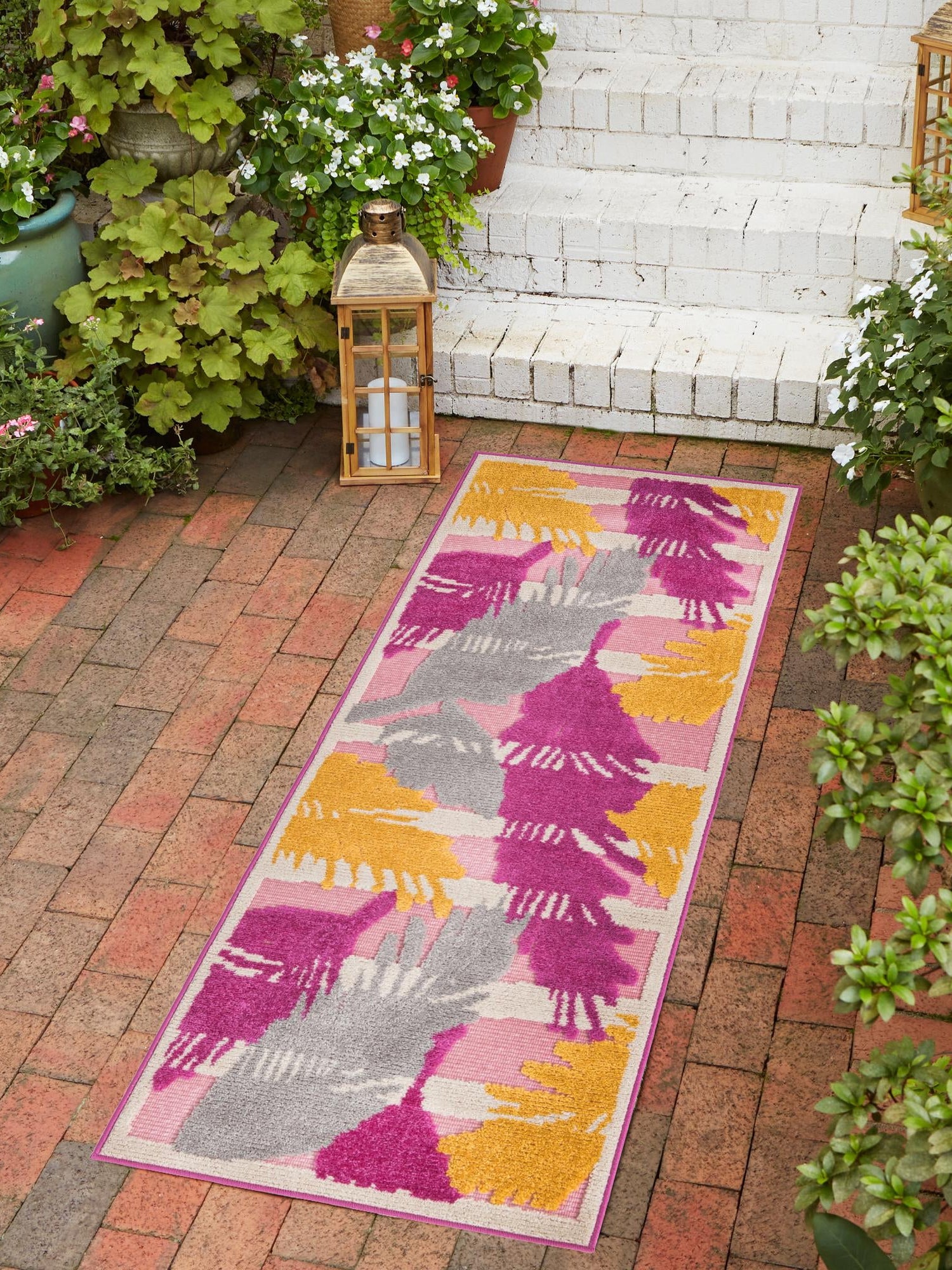 Pink 2' x 10' Aruba Outdoor Runner Area Rug Weather Resistant for Patio, Deck, Terrace, Balcony, Porch for Sale at Rug Engine