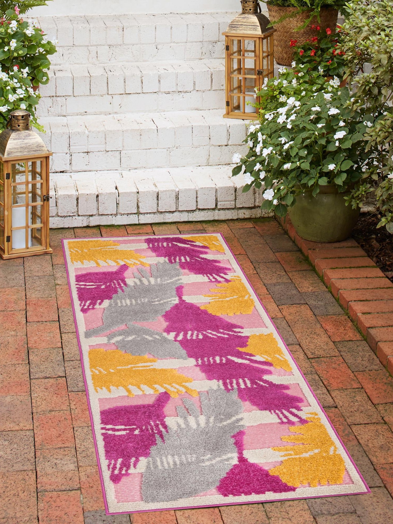 Pink 2' x 10' Aruba Outdoor Runner Area Rug Weather Resistant for Patio, Deck, Terrace, Balcony, Porch for Sale at Rug Engine