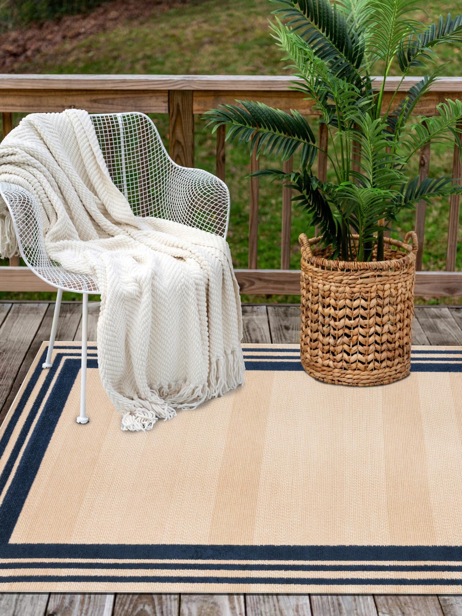 Beige 5' 3 x 8' Aruba Outdoor Rectangle Area Rug Weather Resistant for Patio, Deck, Terrace, Balcony, Porch for Sale at Rug Engine
