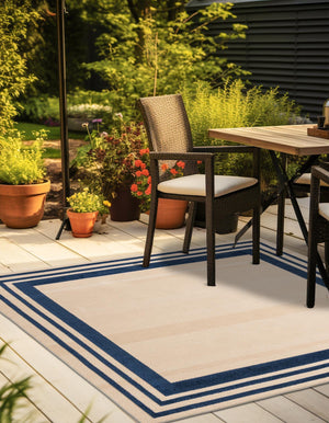 Beige 7' 10 x 7' 10 Aruba Outdoor Square Area Rug Weather Resistant for Patio, Deck, Terrace, Balcony, Porch for Sale at Rug Engine