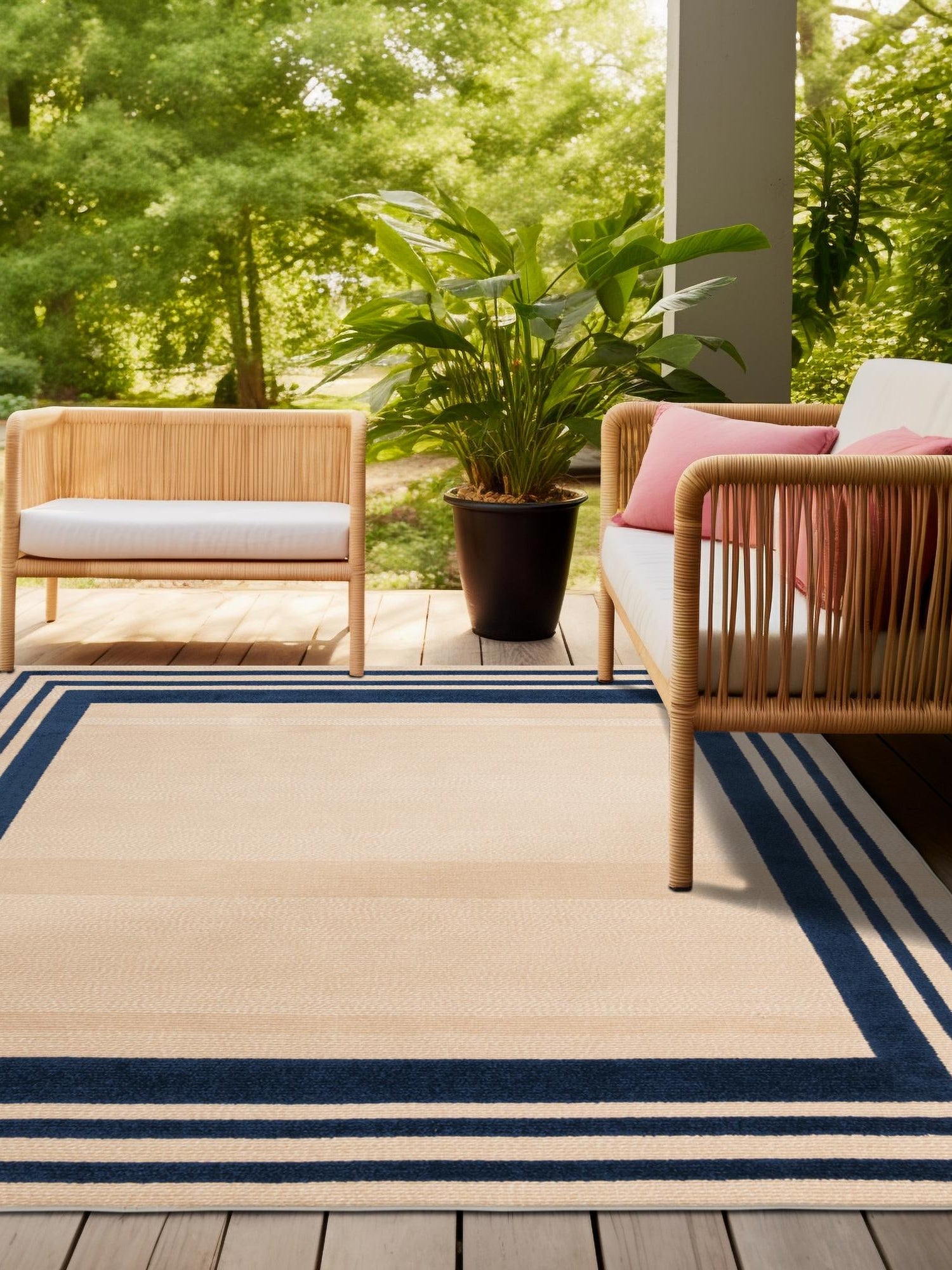 Beige 5' 3 x 5' 3 Aruba Outdoor Square Area Rug Weather Resistant for Patio, Deck, Terrace, Balcony, Porch for Sale at Rug Engine