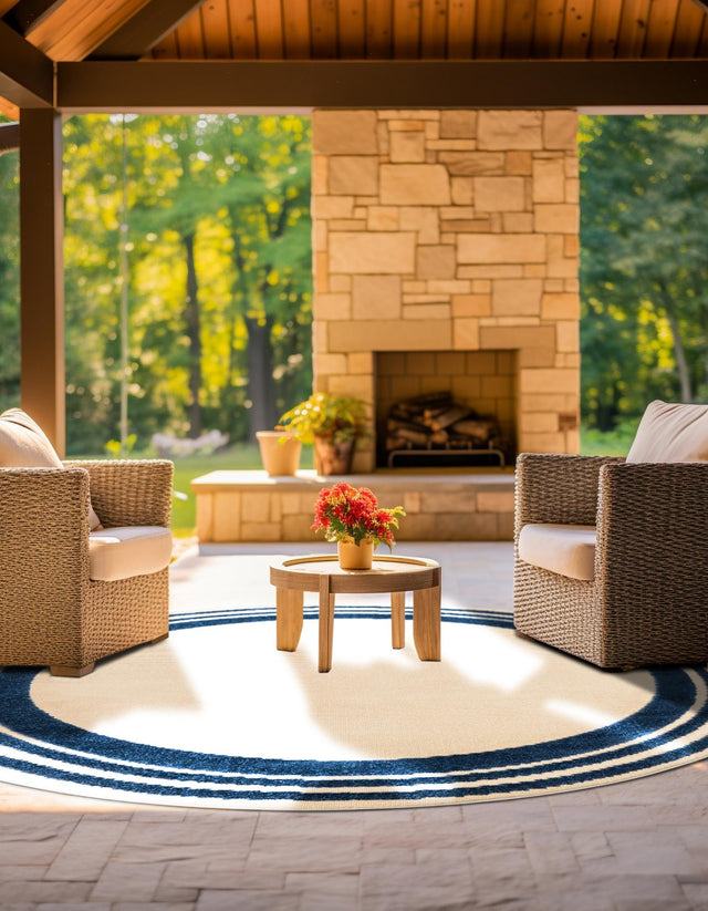 Beige 3' 3 x 3' 3 Aruba Outdoor Round Area Rug Weather Resistant for Patio, Deck, Terrace, Balcony, Porch for Sale at Rug Engine