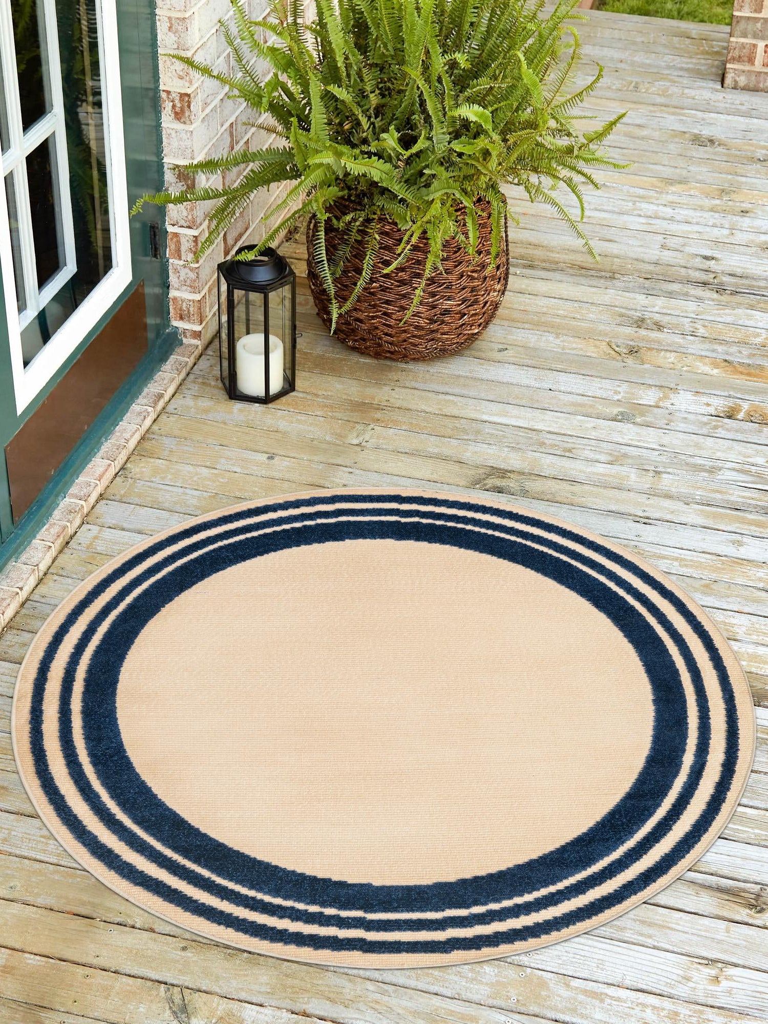 Beige 5' 3 x 5' 3 Aruba Outdoor Round Area Rug Weather Resistant for Patio, Deck, Terrace, Balcony, Porch for Sale at Rug Engine