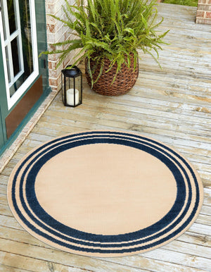 Beige 5' 3 x 5' 3 Aruba Outdoor Round Area Rug Weather Resistant for Patio, Deck, Terrace, Balcony, Porch for Sale at Rug Engine