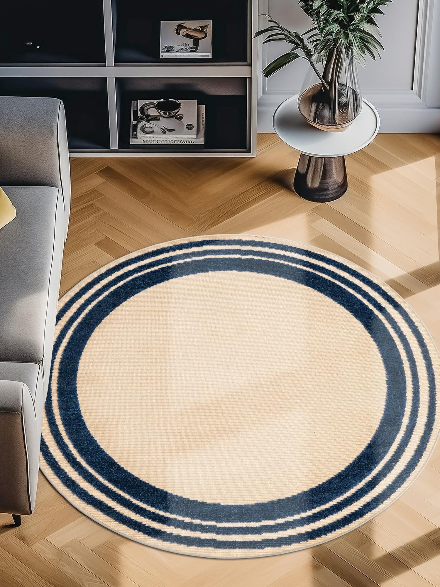 Beige 5' 3 x 5' 3 Aruba Outdoor Round Area Rug Weather Resistant for Patio, Deck, Terrace, Balcony, Porch for Sale at Rug Engine
