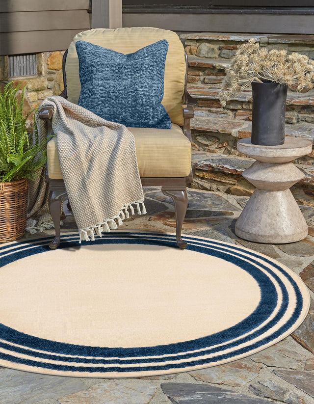 Beige 5' 3 x 5' 3 Aruba Outdoor Round Area Rug Weather Resistant for Patio, Deck, Terrace, Balcony, Porch for Sale at Rug Engine