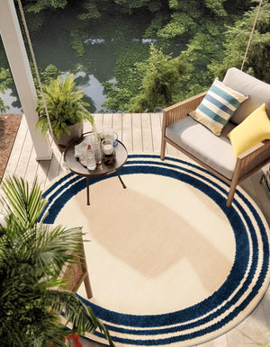 Beige 3' 3 x 3' 3 Aruba Outdoor Round Area Rug Weather Resistant for Patio, Deck, Terrace, Balcony, Porch for Sale at Rug Engine