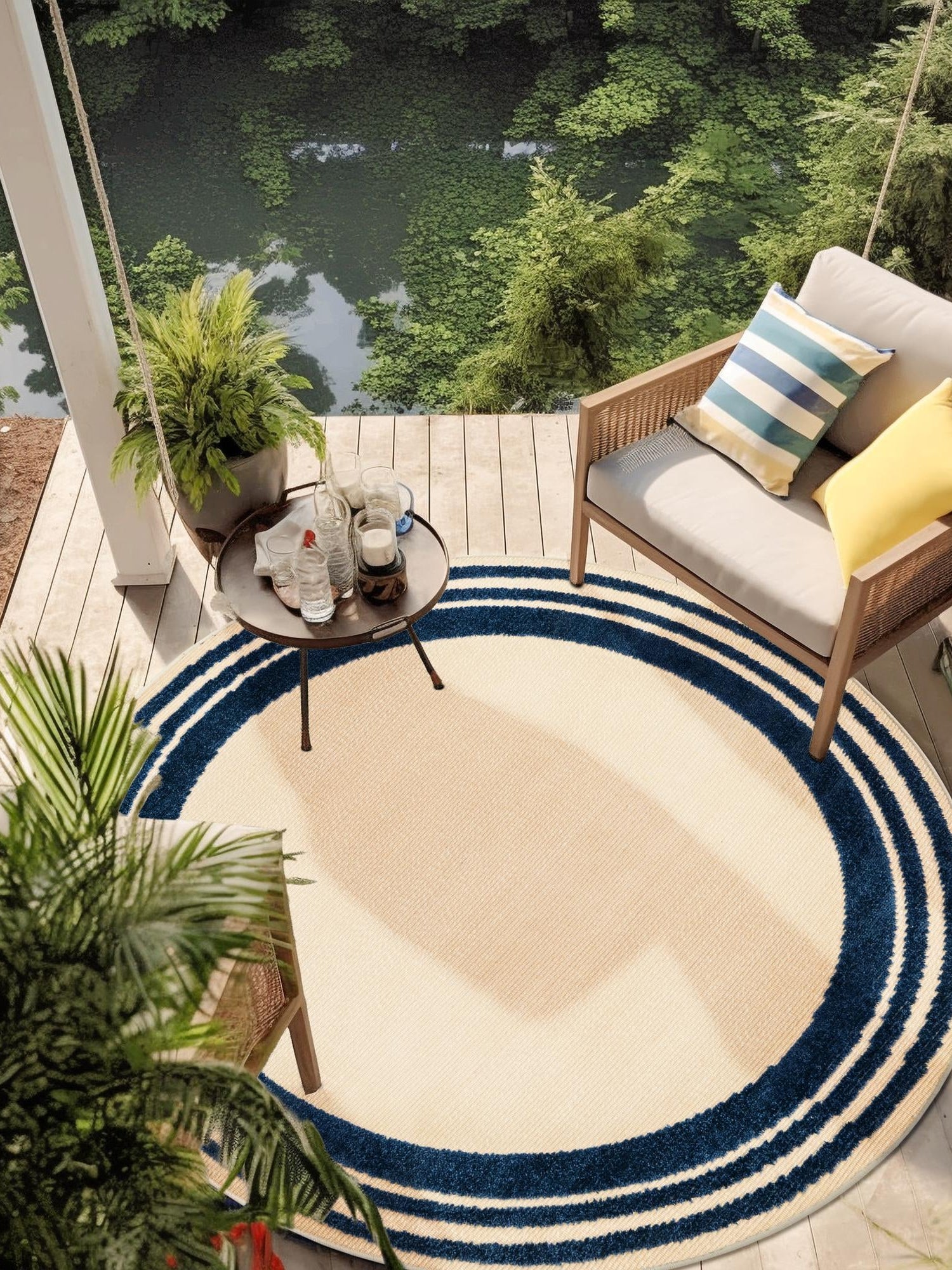 Beige 5' 3 x 5' 3 Aruba Outdoor Round Area Rug Weather Resistant for Patio, Deck, Terrace, Balcony, Porch for Sale at Rug Engine