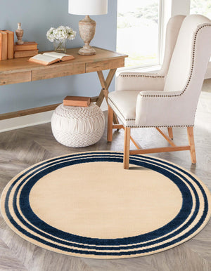 Beige 5' 3 x 5' 3 Aruba Outdoor Round Area Rug Weather Resistant for Patio, Deck, Terrace, Balcony, Porch for Sale at Rug Engine