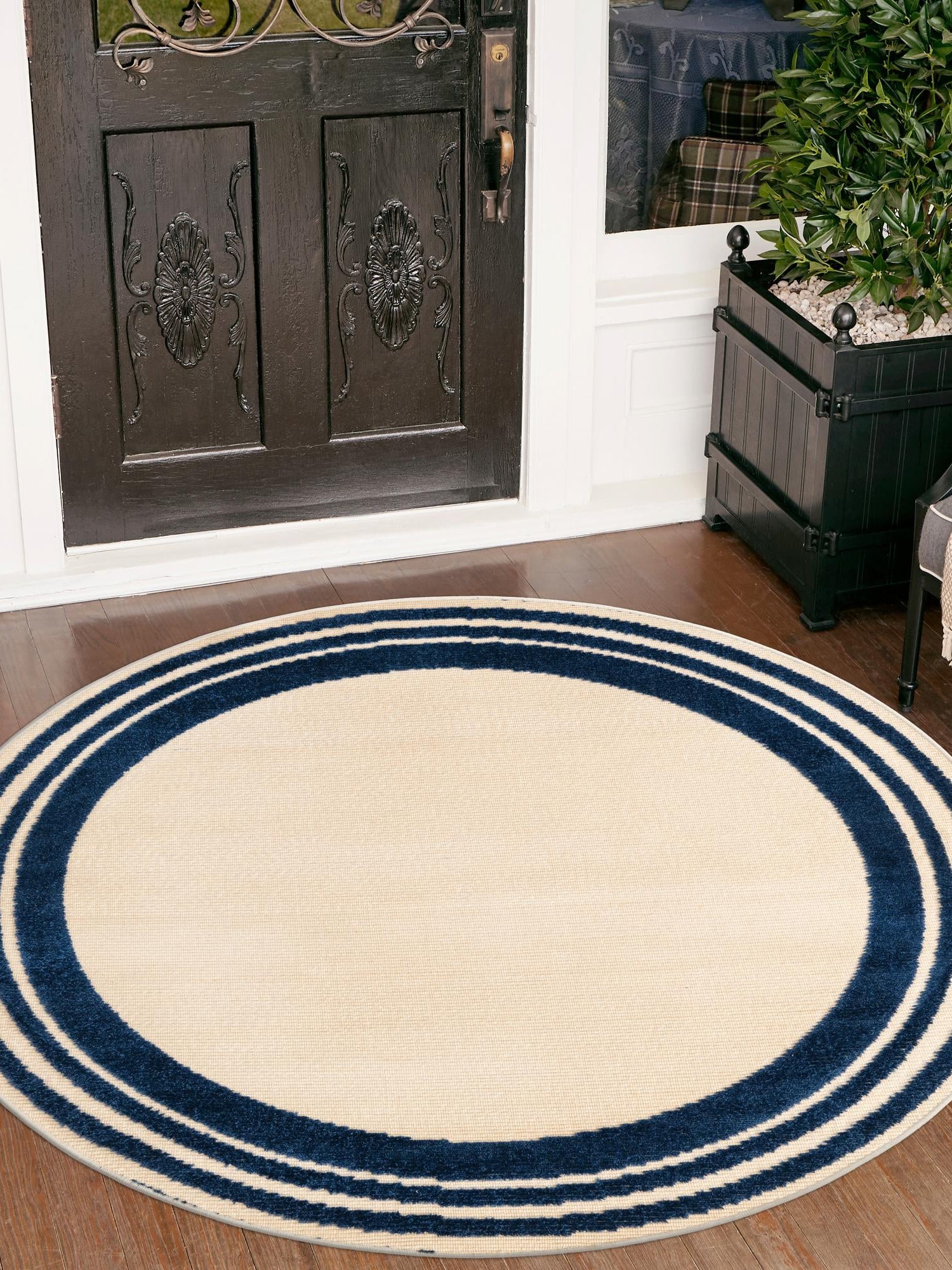 Beige 5' 3 x 5' 3 Aruba Outdoor Round Area Rug Weather Resistant for Patio, Deck, Terrace, Balcony, Porch for Sale at Rug Engine
